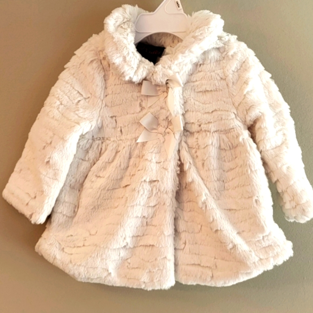 Super soft ivory faux fur coat with bow detail